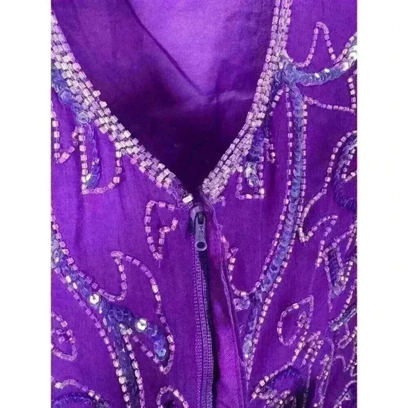 Vintage Adrianna Papell Evening 100% Silk Beaded Special Occasion Dress Keyhole - Picture 6 of 10